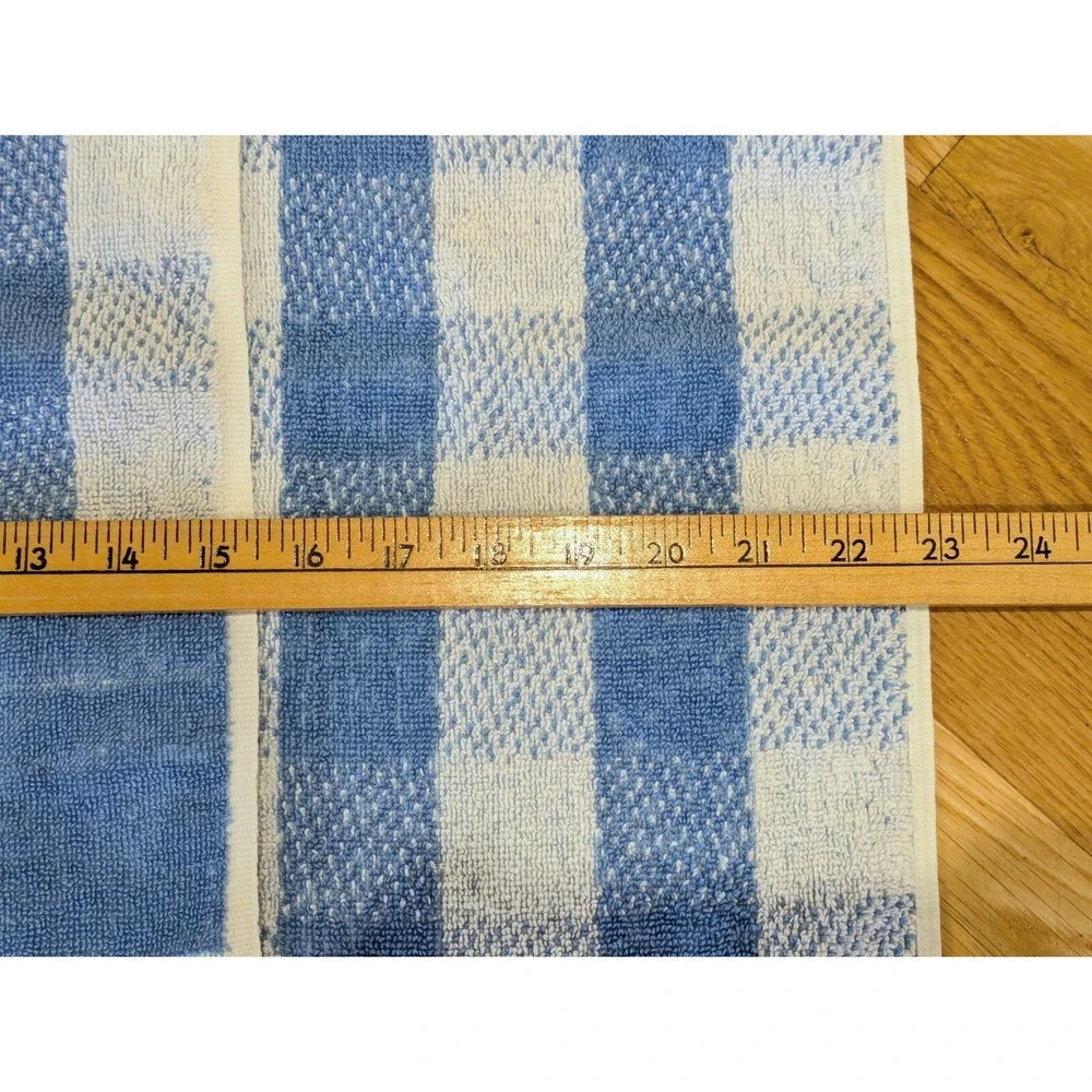 Vtg 70s Lady Pepperell Blue Check Plaid Floral Bath Hand Towel Set Cottagecore